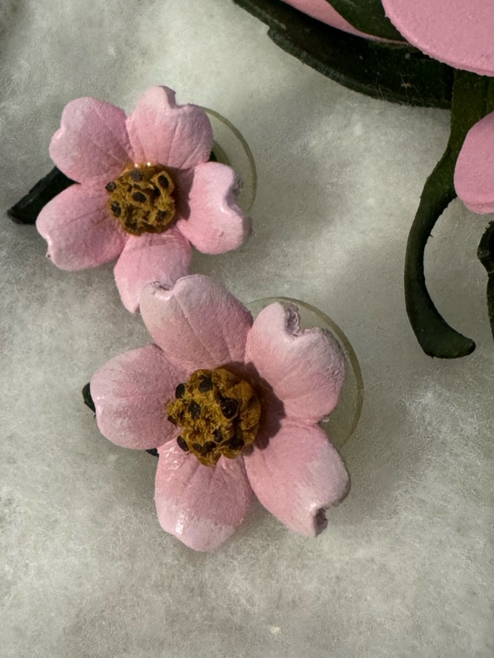 Vintage Pink Flower Brooch & Earrings Set Hand Painted Floral - Picture 3 of 6